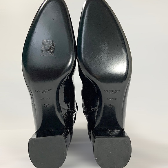 SAINT LAURENT Joplin Buckled Patent-Leather Ankle Boots Size 39/ US 8 - Picture 13 of 14